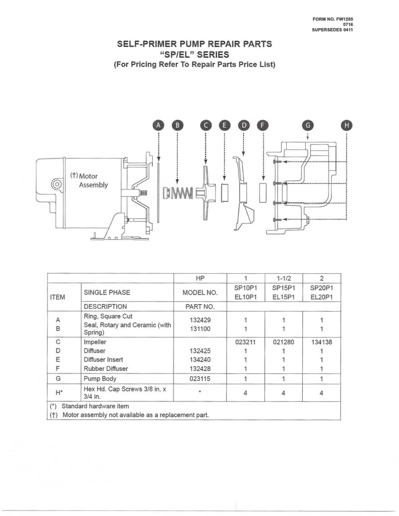 Flint and Walling SP Pump Parts
