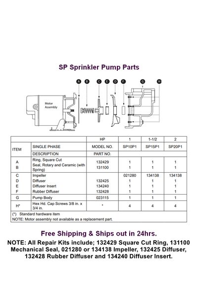 Flint and Walling SP Sprinkler Pump Parts